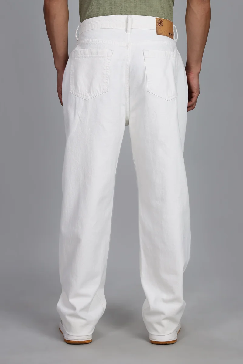 inkd Frost White Men's Classic Relaxed Jeans Mid-Rise | 100% Cotton | 5 Pocket Styling | Baggy Jeans for Man for Men | Best Price UAE